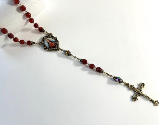 Red Agate Sacred Heart of Jesus Rosary
