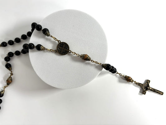 Black Agate St. Benedict Rosary (8MM)