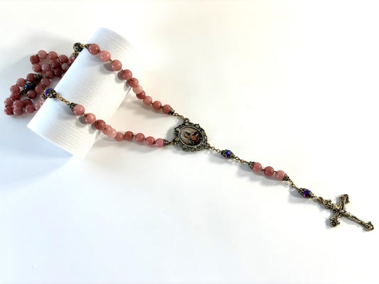 Pink Agate St. Benedict Rosary (8MM)
