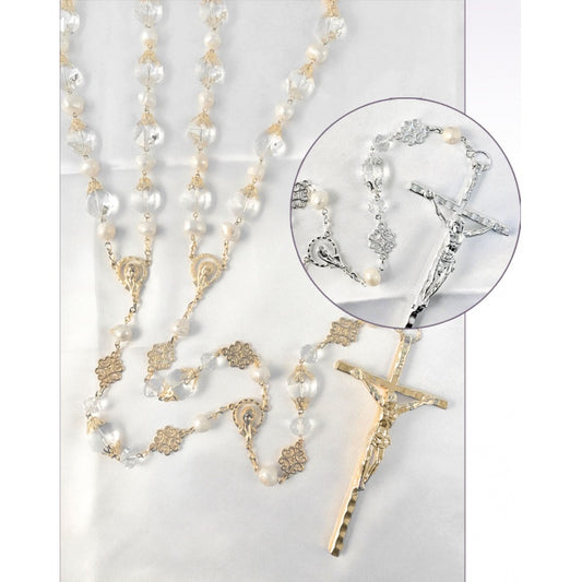 Rosary Lazo Gold River Pearl and Glass Beads