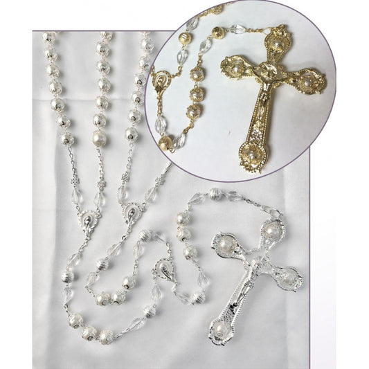 Rosary Lazo Gold All Glass, Pearls & Filigree Beads